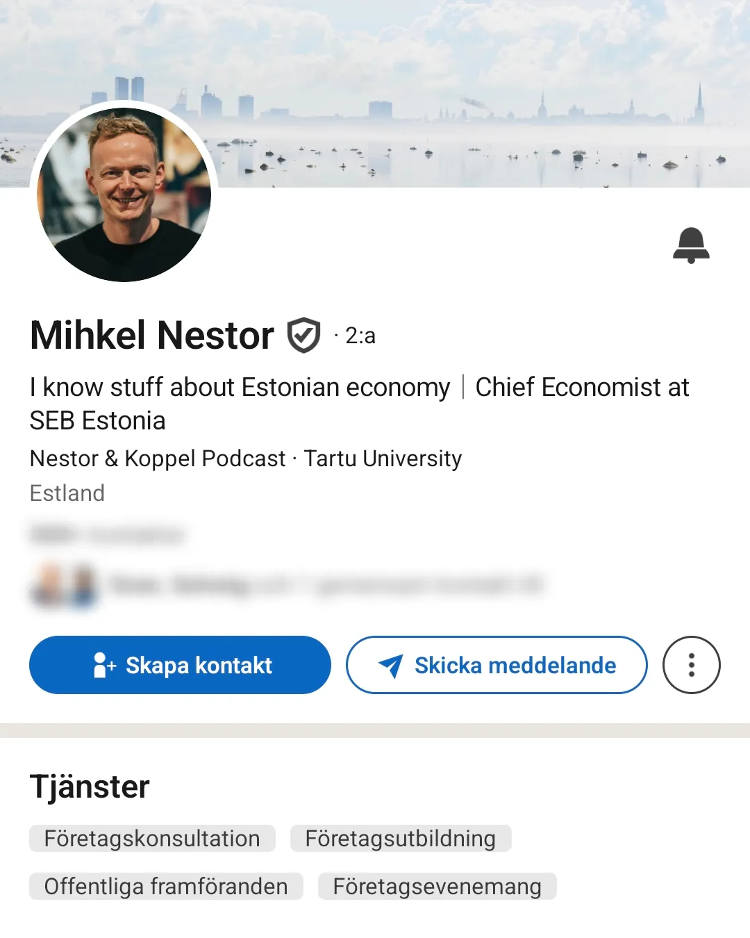 LinkedIn profile of SEB chief economist Mihkel Nestor