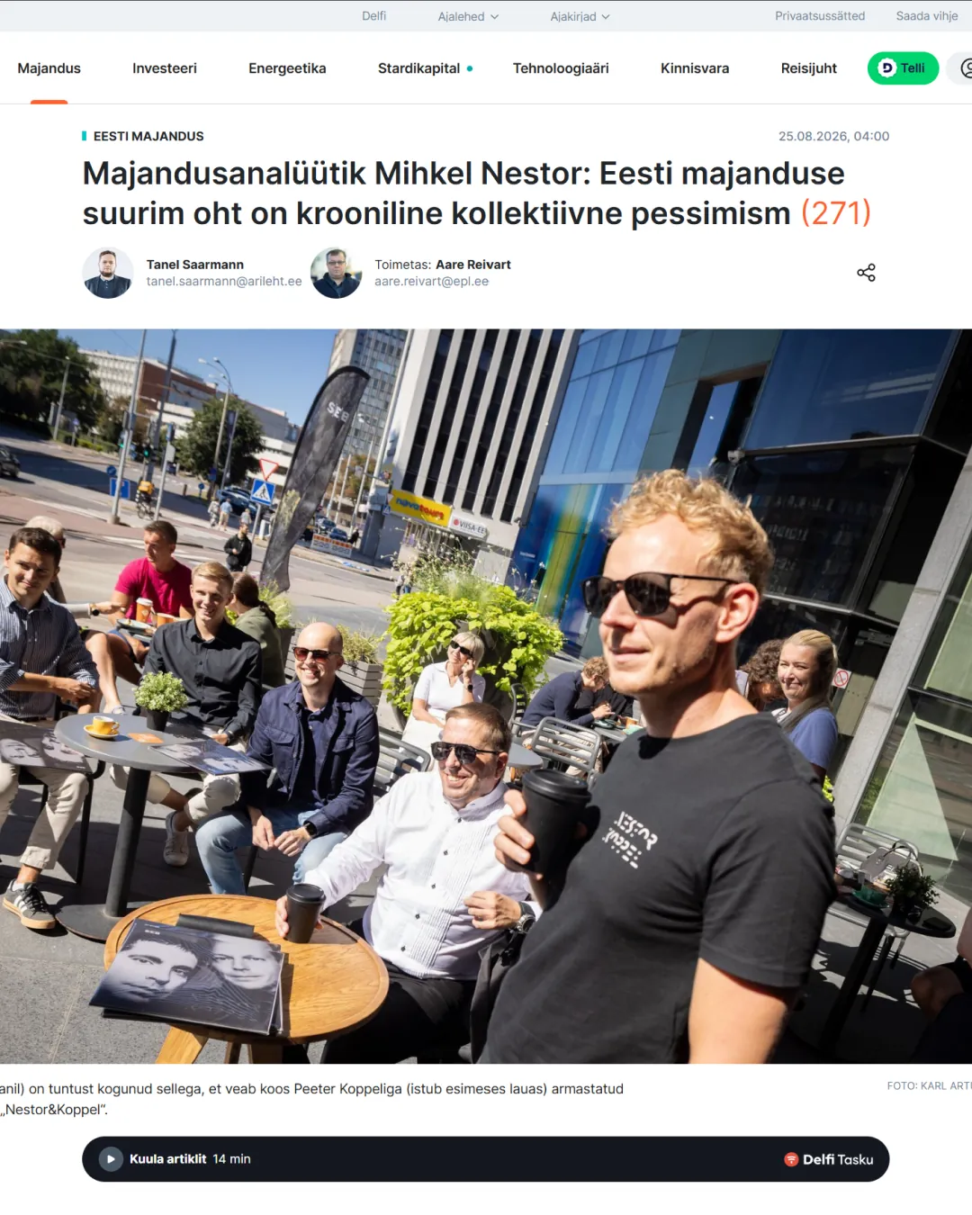 News article interviewing Mihkel Nestor about economic pessimism in Estonia